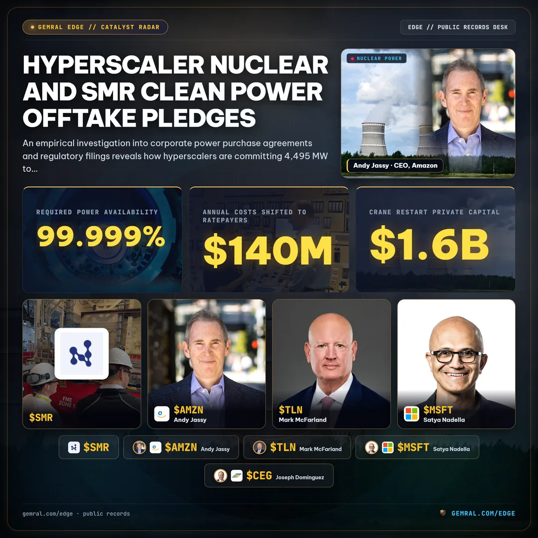Hyperscaler Nuclear and SMR Clean Power Offtake Pledges: Baseload Power Purchase Agreements, Behind-the-Meter Co-Location, and NRC Licensing Realities