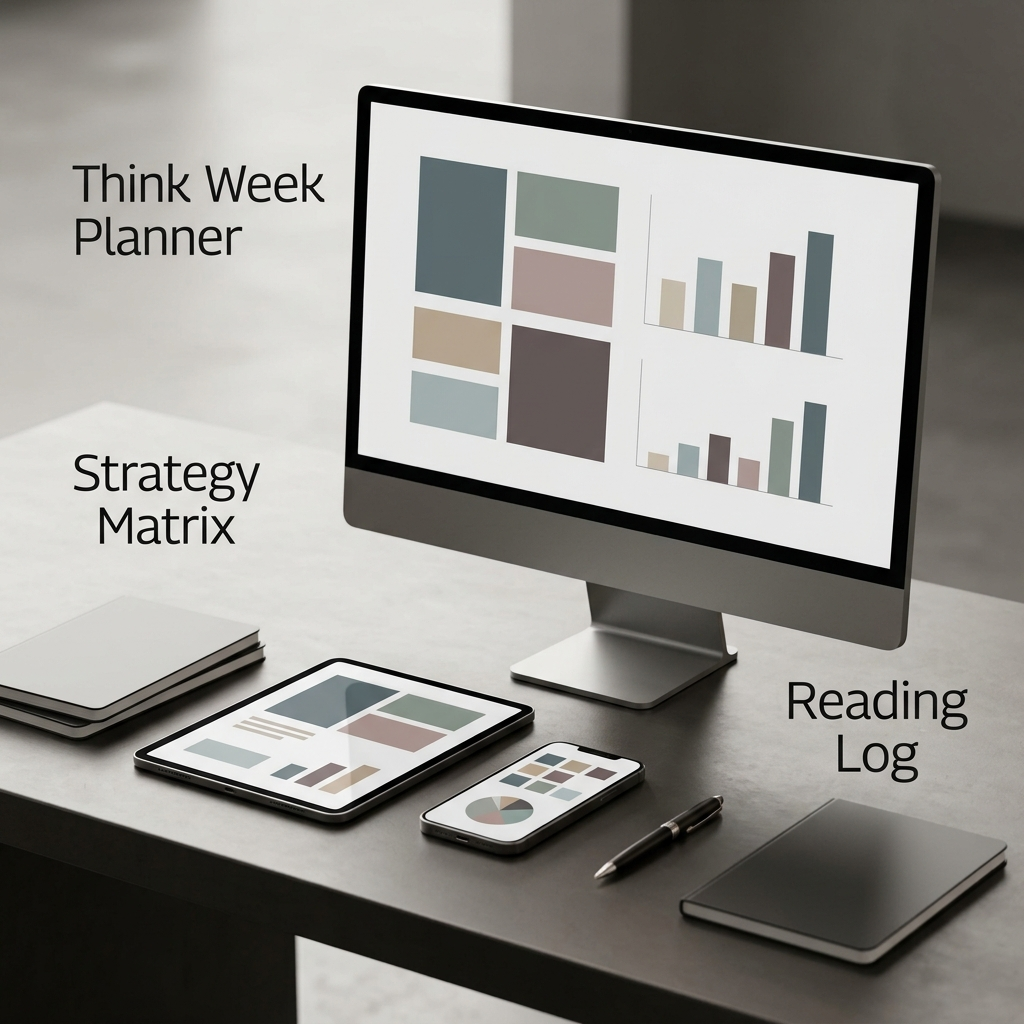 Bill Gates Think Week Strategy Planner & Yellow Pad Deep Reading Tracker