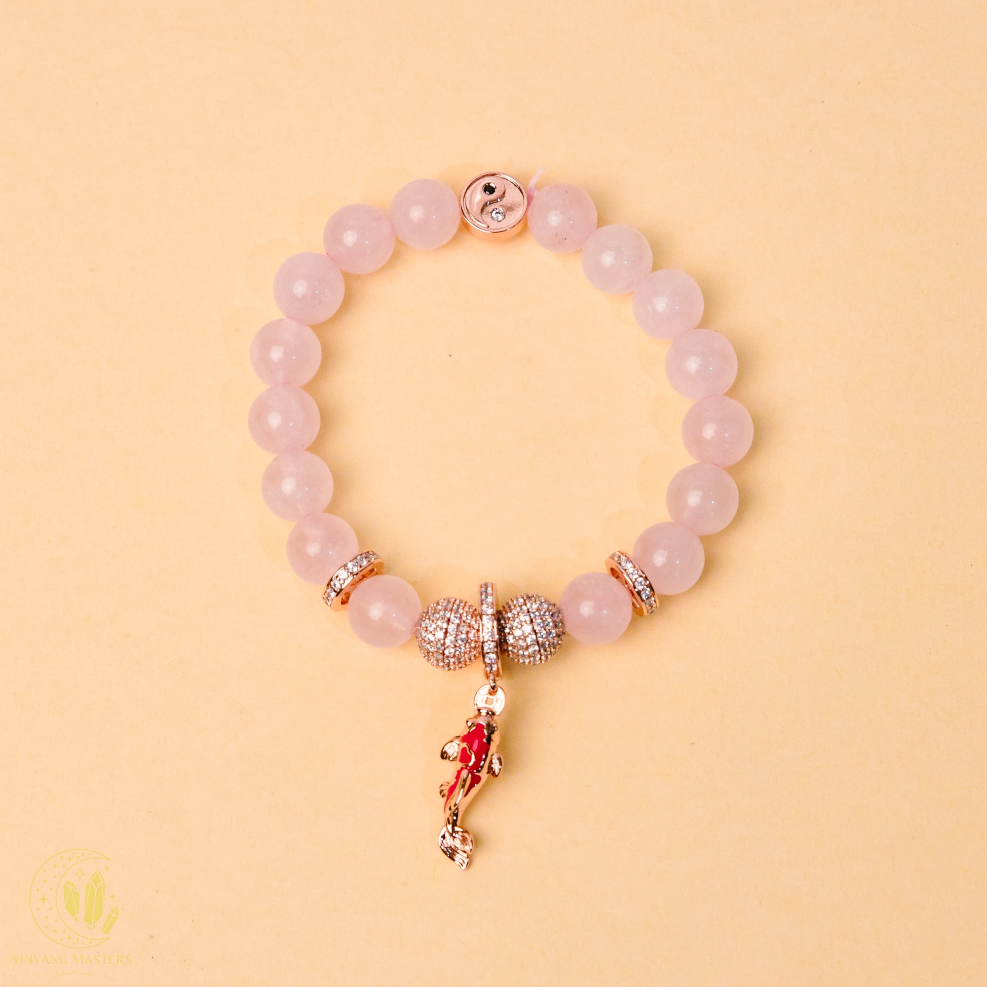Hong Ngu — Rose Quartz Bracelet with Lucky Koi Charm