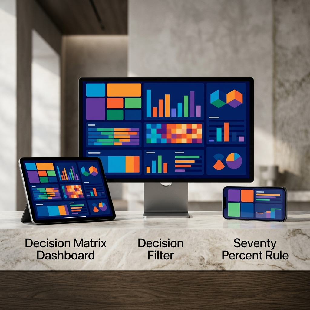 Jeff Bezos Type 1 vs Type 2 Decision Making Matrix & 70% Rule Dashboard