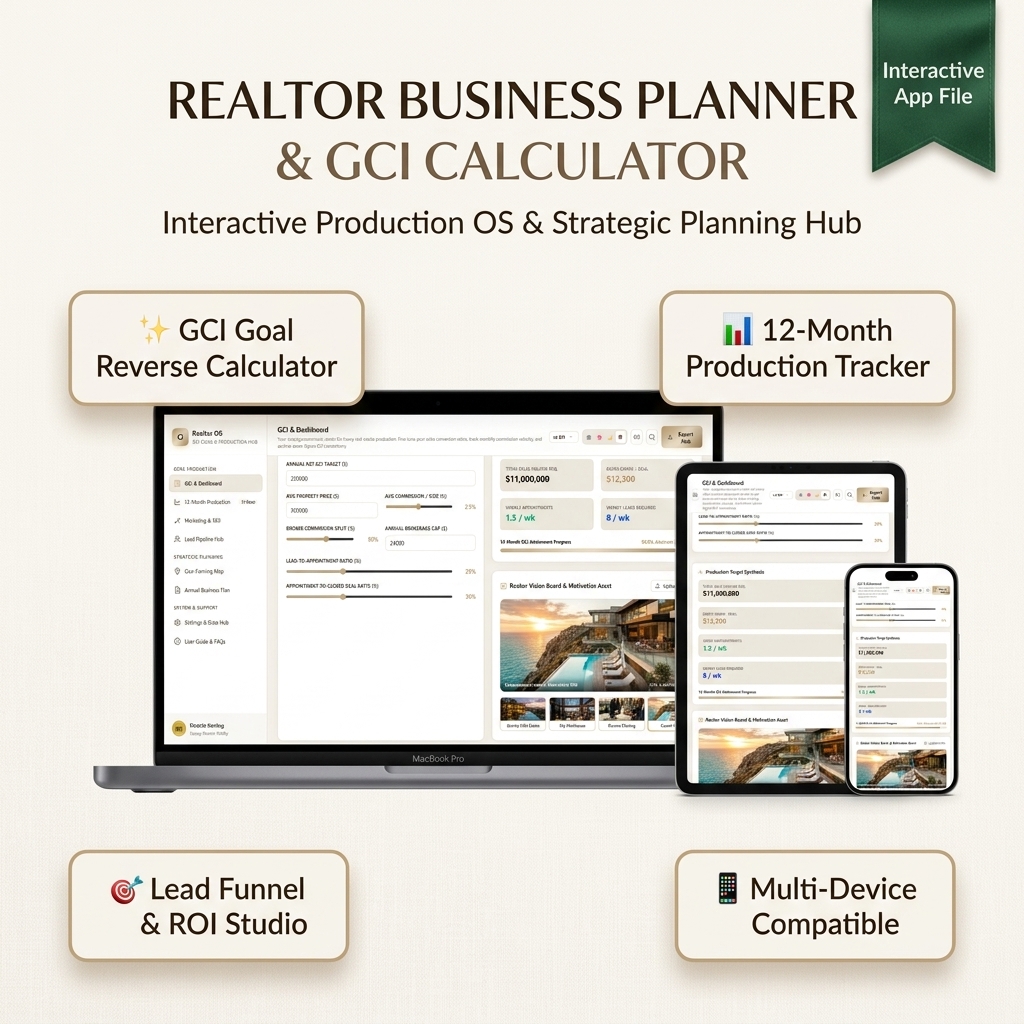 12-Month Realtor Business Planner & GCI Goal Calculator