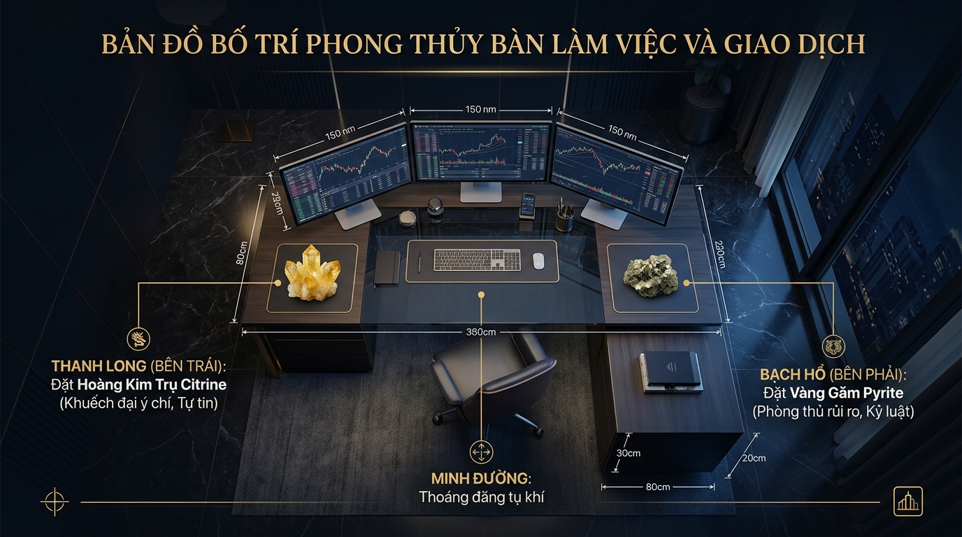 Bản đồ bố trí phong thủy bàn làm việc và bàn giao dịch