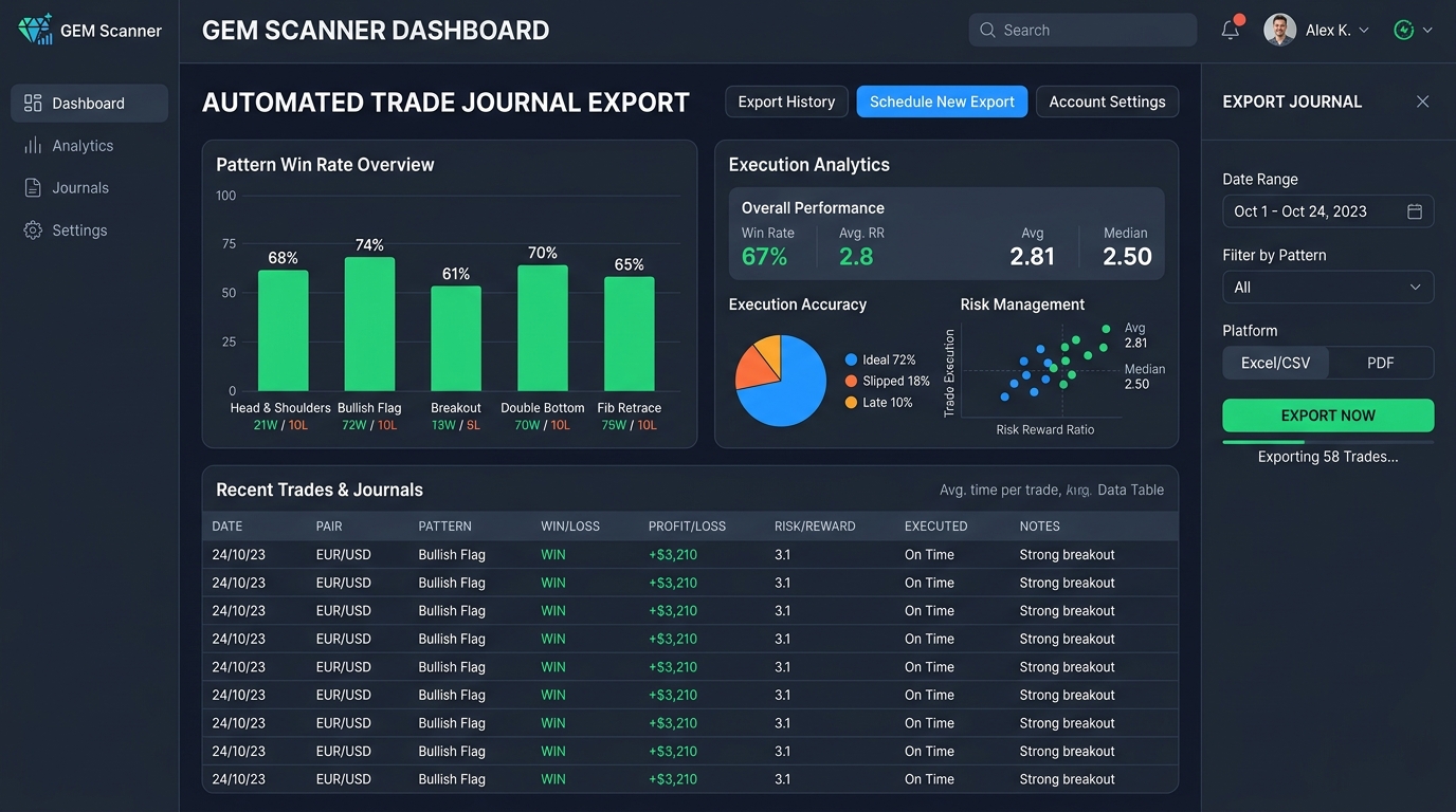 Màn hình xuất báo cáo nhật ký tự động trên bảng điều khiển GEM Scanner Dashboard