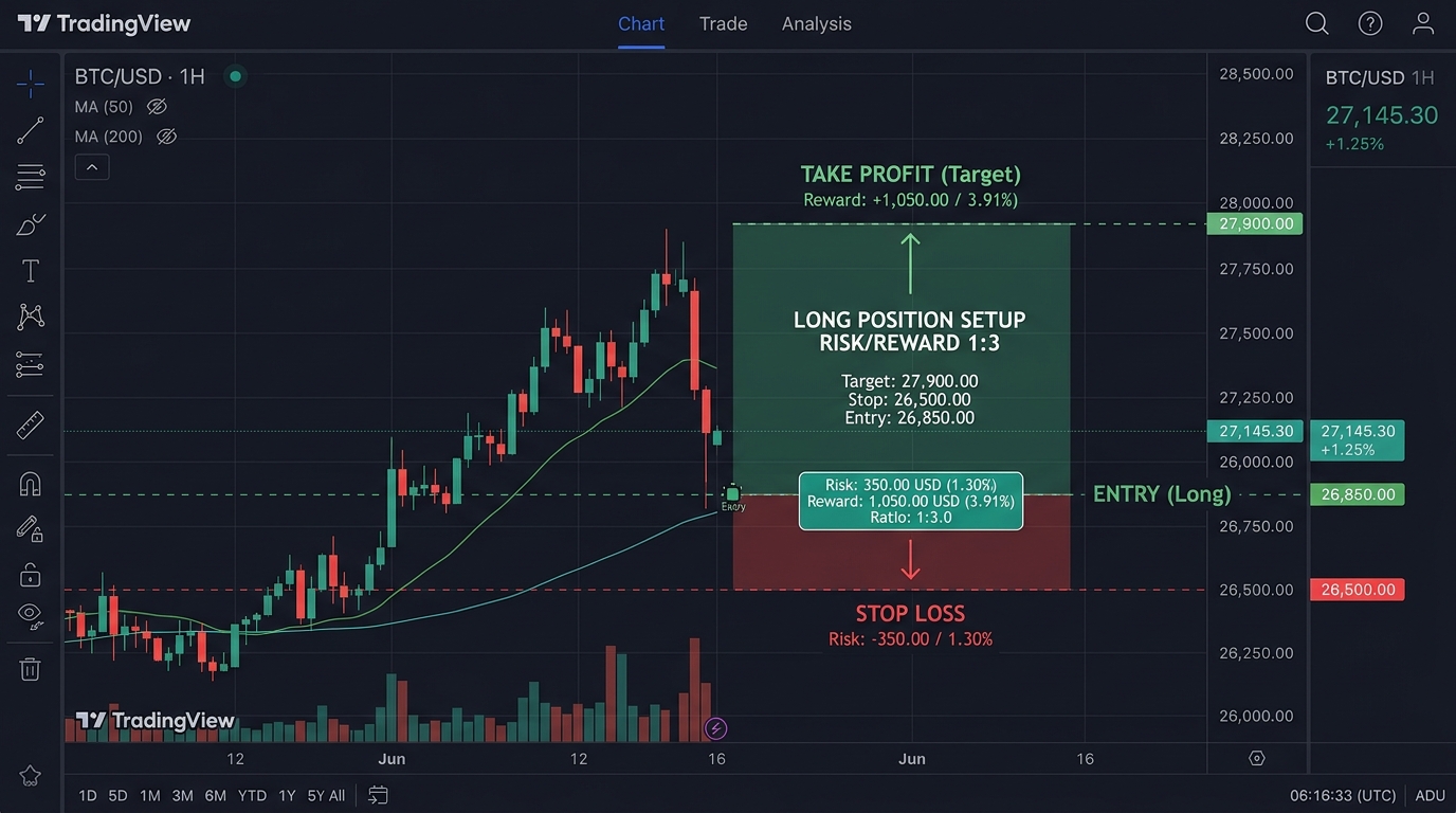 Biểu đồ phân tích kỹ thuật chuẩn xác với các mức Entry, Stop Loss và Take Profit tỷ lệ 1:3