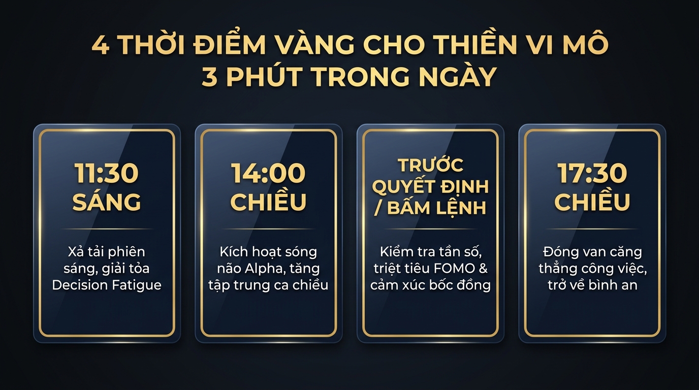 Ma trận 4 thời điểm vàng thực hành thiền vi mô 3 phút trong ngày