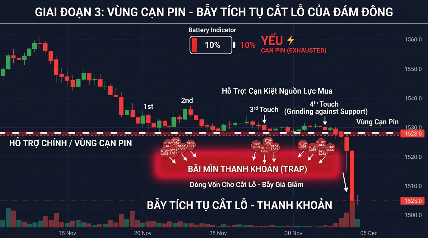 Minh họa Giai Đoạn 3 Vùng Cạn Pin và Bãi Mìn Thanh Khoản