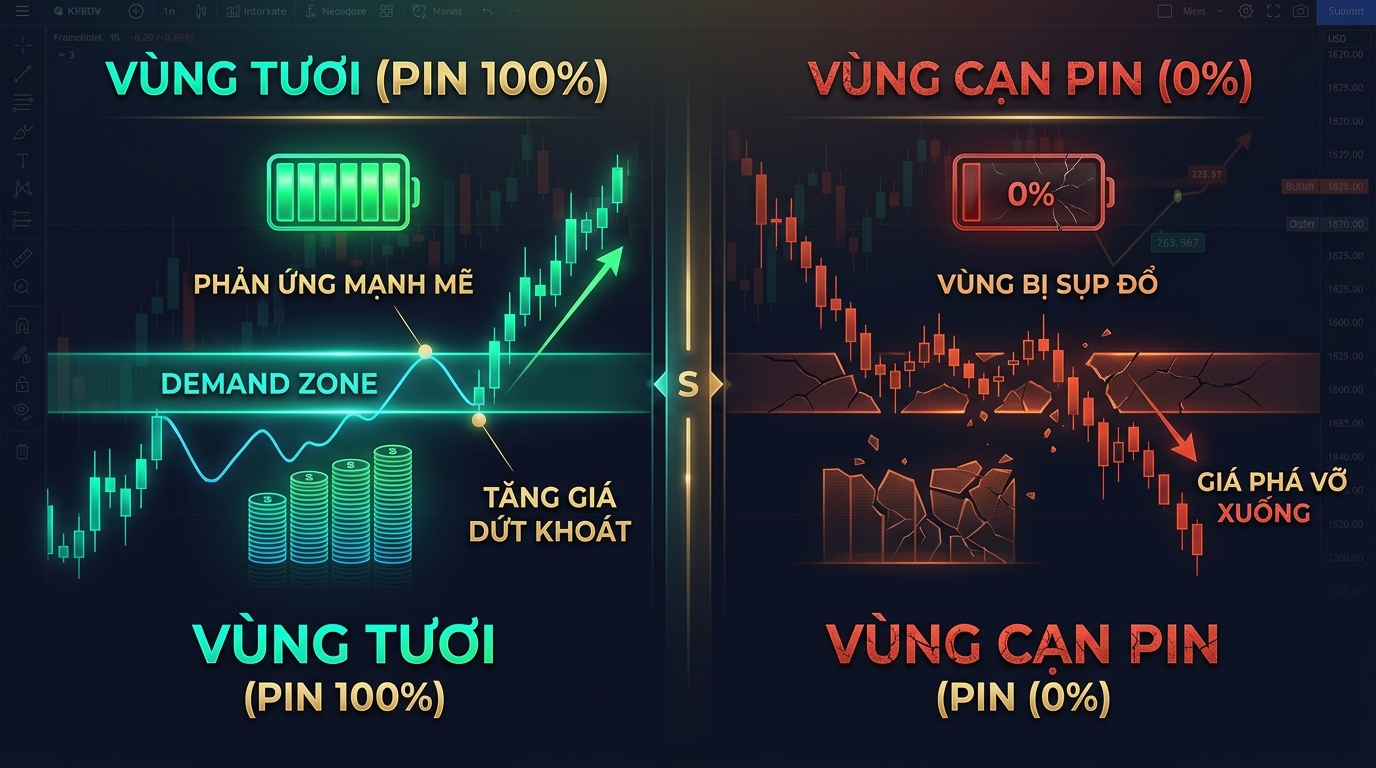 So sánh trực quan giữa Vùng Tươi và Vùng Cạn Pin