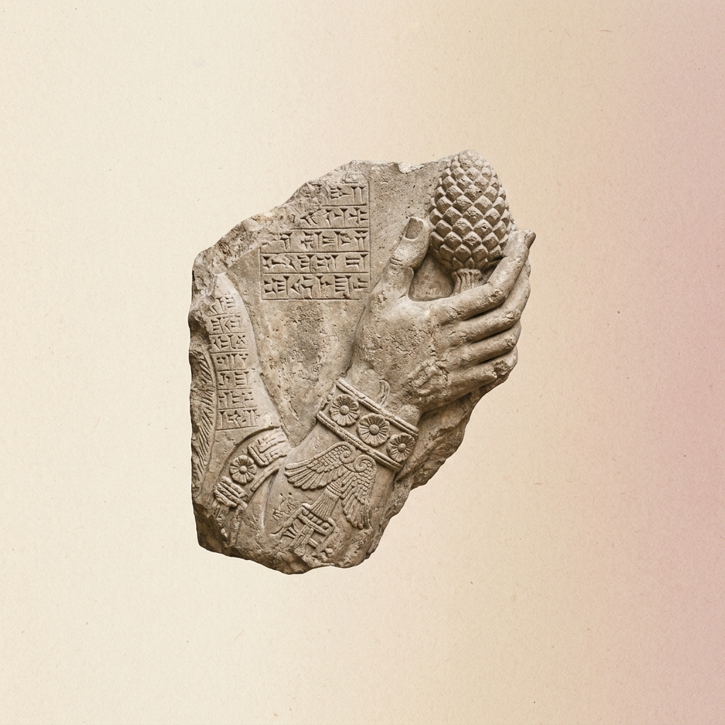 Thần Sumerian cầm quả thông