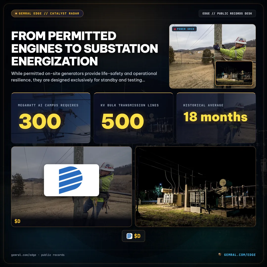From Permitted Engines to Substation Energization