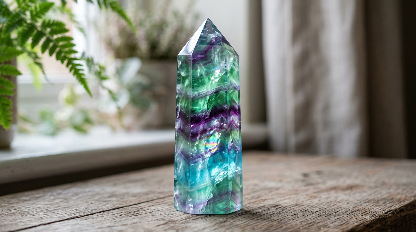 Trụ tinh thể Fluorite cầu vồng giúp gom tụ sự chú ý và sắp xếp suy nghĩ logic