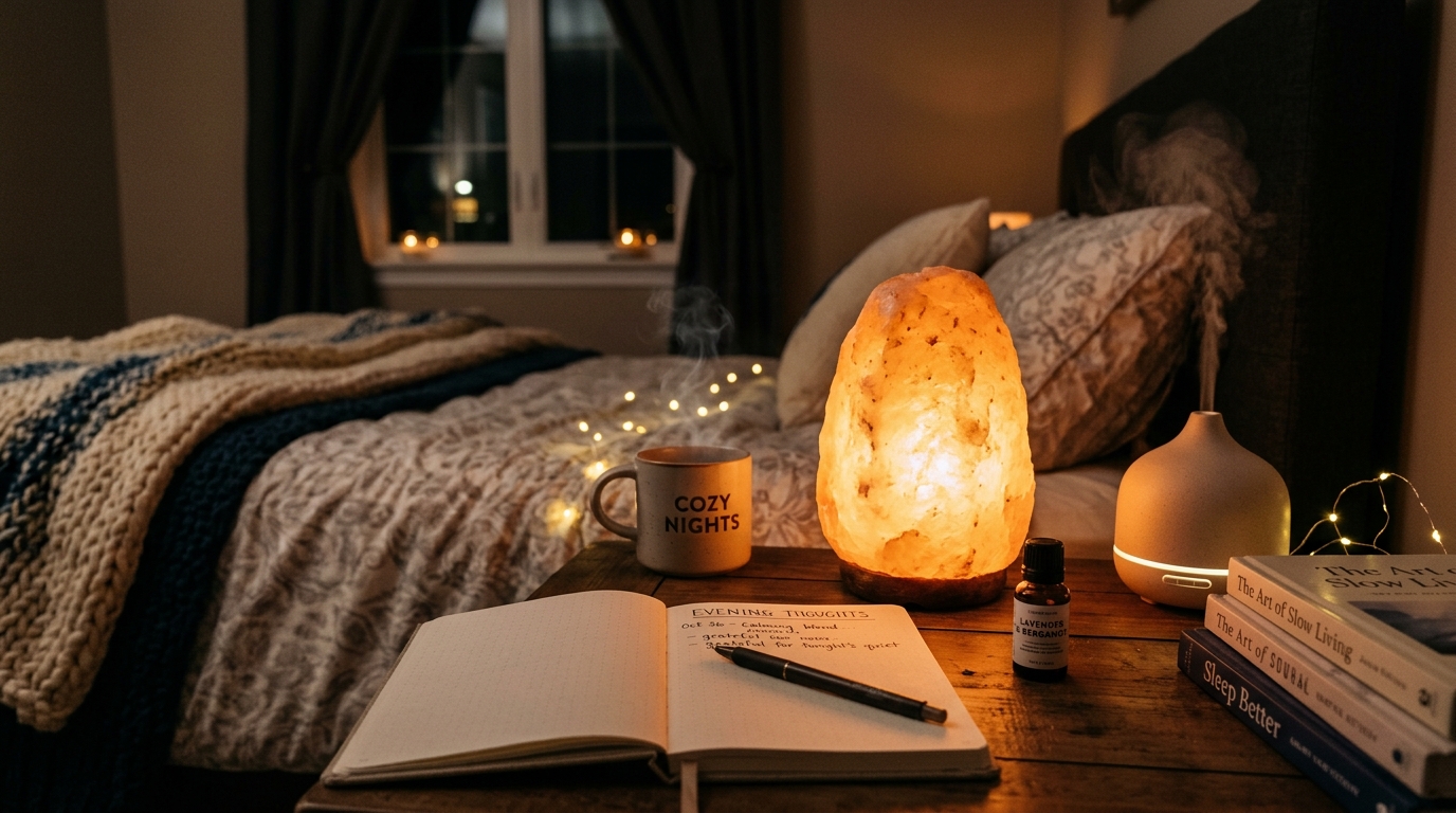 Đèn đá muối Himalaya phát ánh sáng hổ phách ấm áp dịu nhẹ cho giấc ngủ phục hồi năng lượng