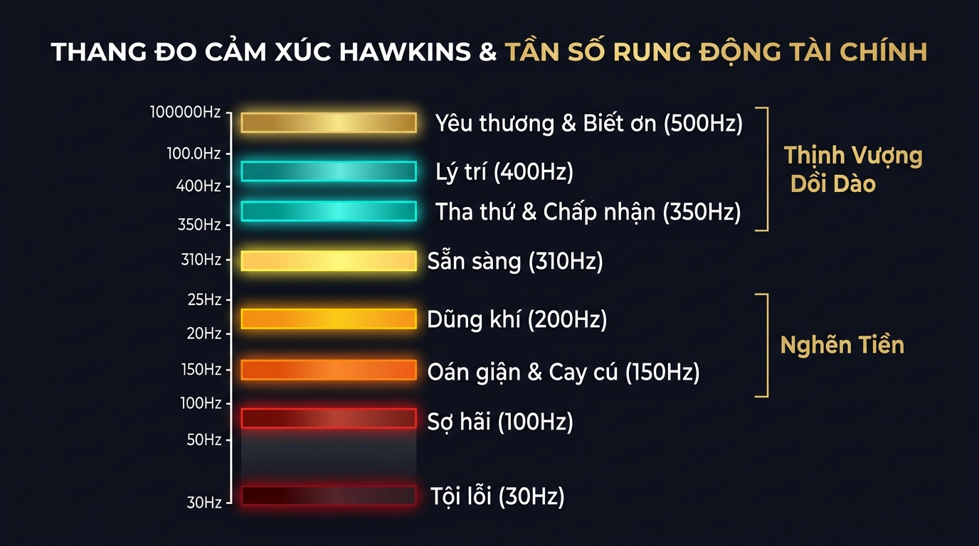 Thang đo cảm xúc Hawkins và tần số rung động tài chính