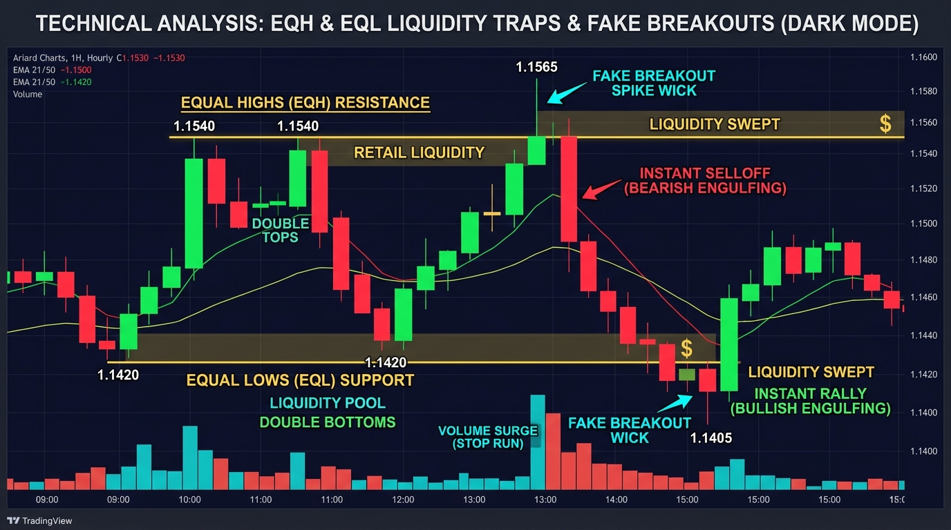 Minh họa bẫy thanh khoản Equal Highs và Equal Lows