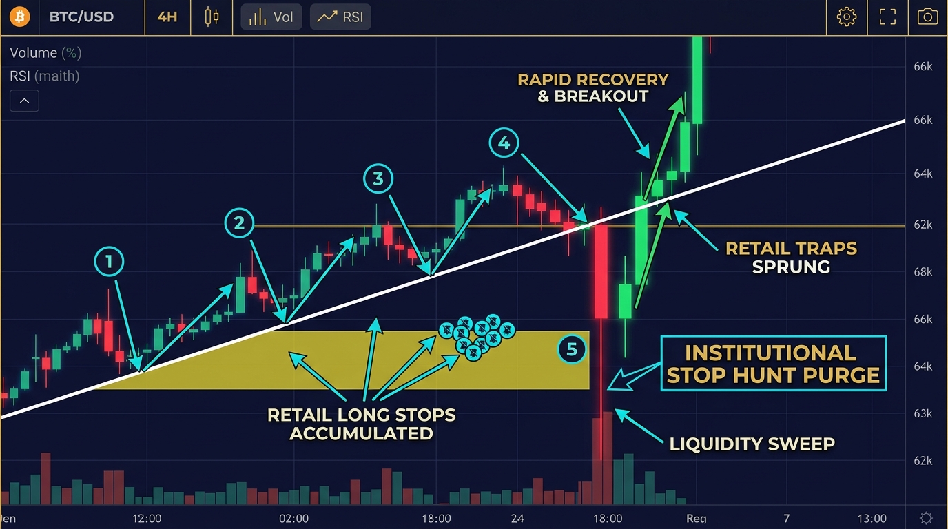 Minh họa bẫy thanh khoản đường xu hướng Trendline Liquidity Hunt
