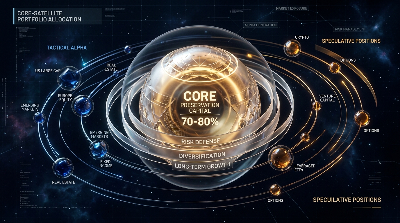 Mô hình 3D phân bổ tài sản Core - Satellite đa chu kỳ