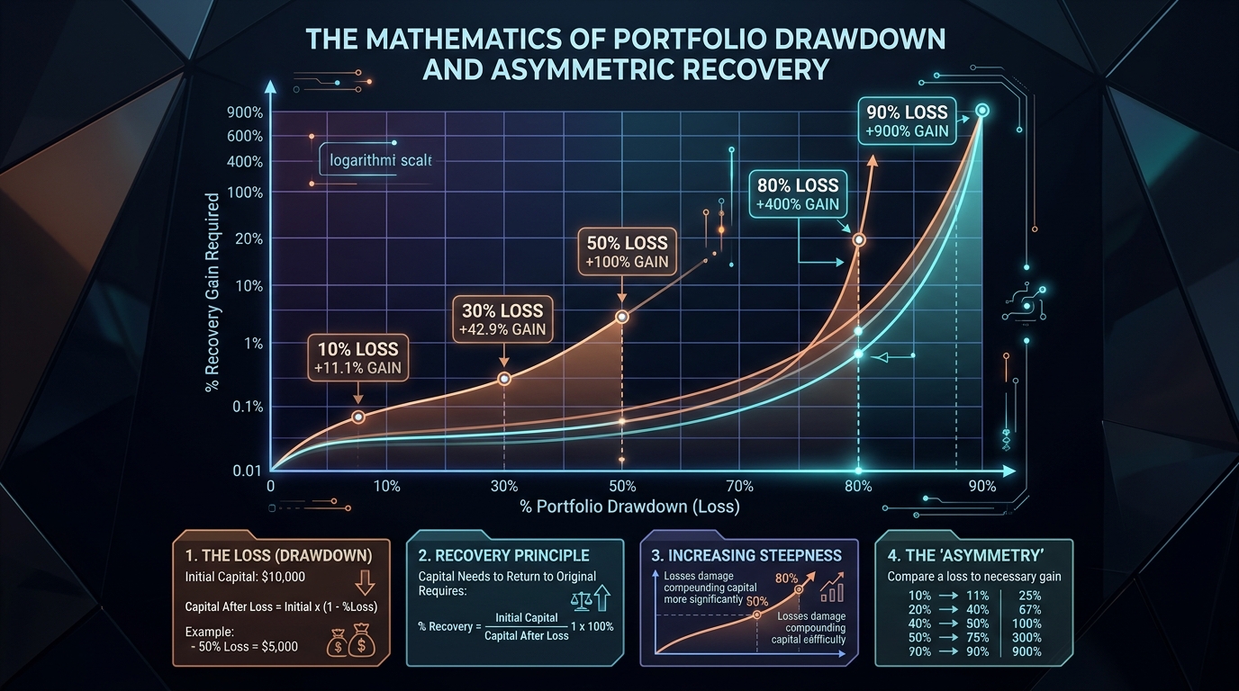Biểu đồ toán học bất đối xứng của sự suy giảm vốn Drawdown
