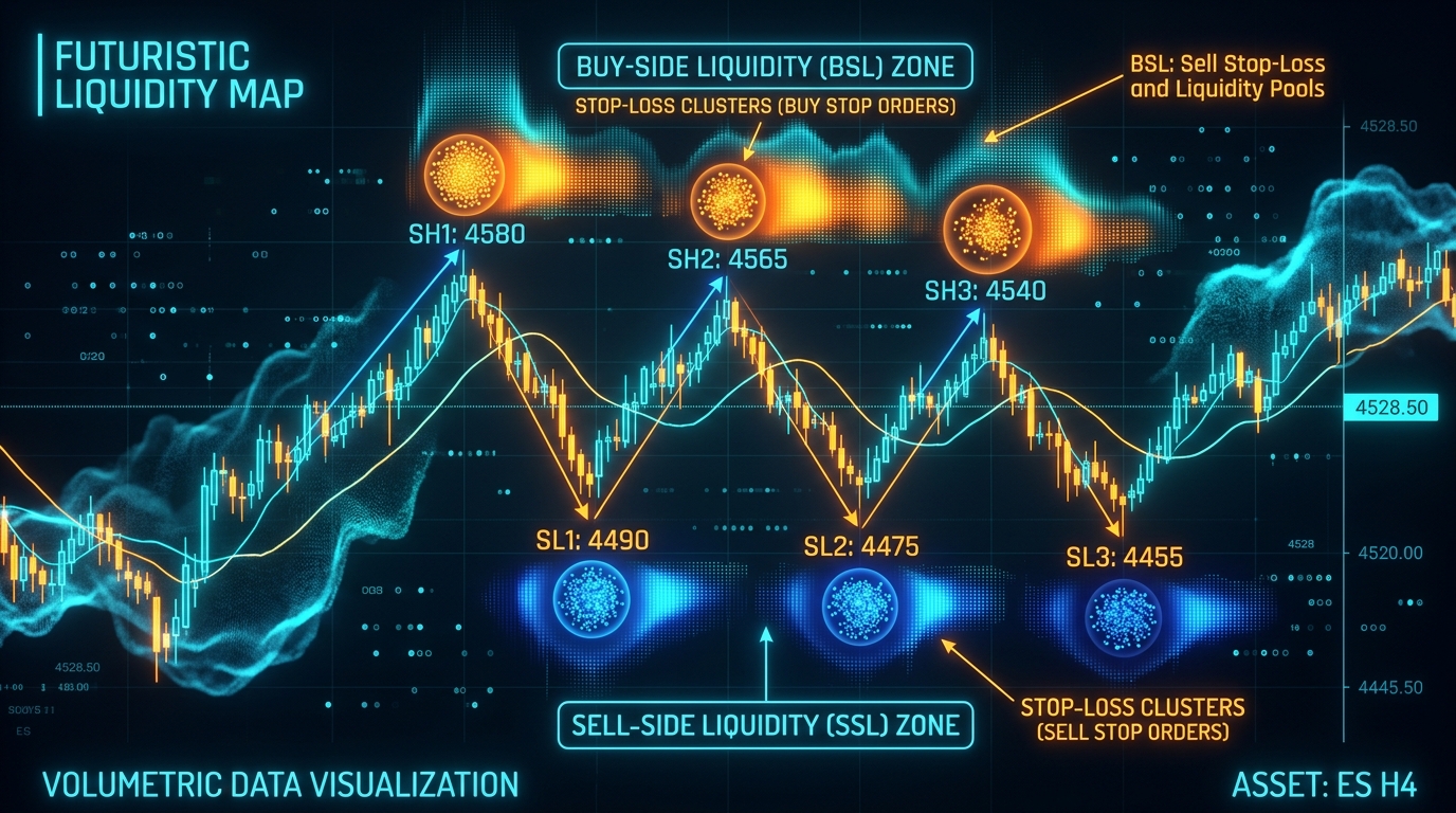 Biểu đồ phân bổ mật độ lệnh Buy-Side Liquidity và Sell-Side Liquidity