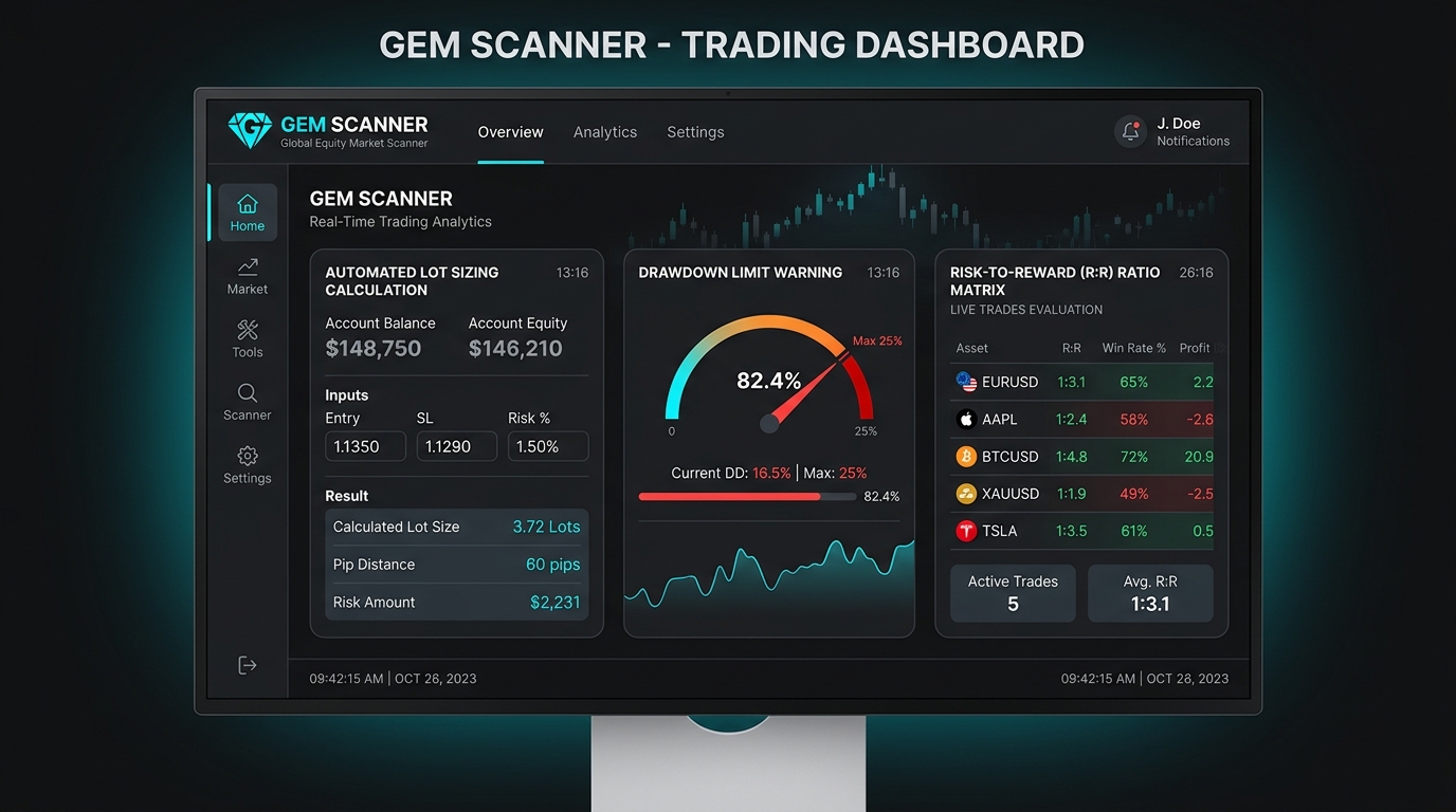 Giao diện bảng điều khiển GEM Scanner tự động tính toán khối lượng lệnh và cảnh báo giới hạn sụt giảm