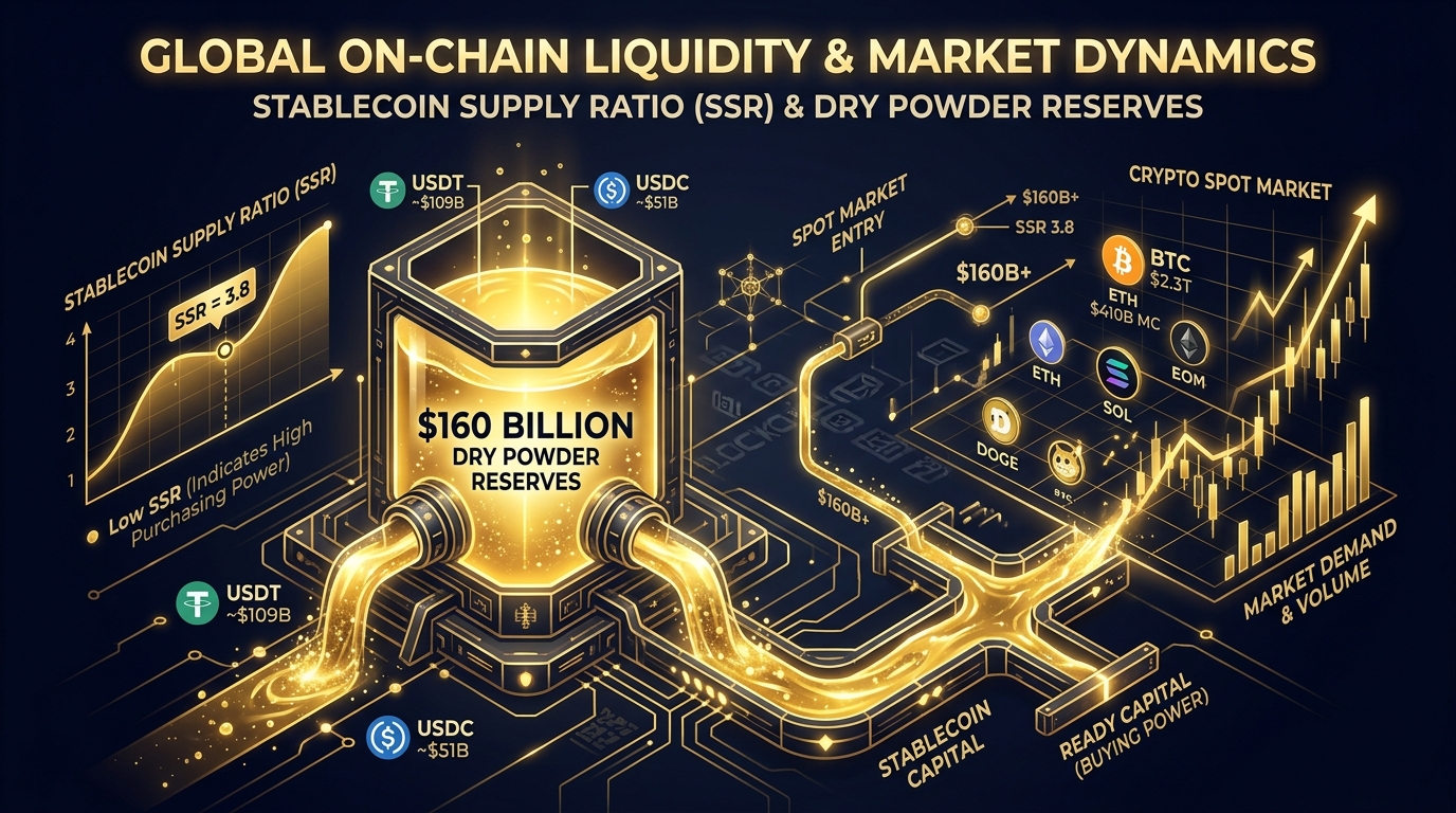 Sơ đồ lượng dự trữ tiền khô Stablecoin 160 tỷ USD sẵn sàng kích hoạt vào thị trường giao ngay