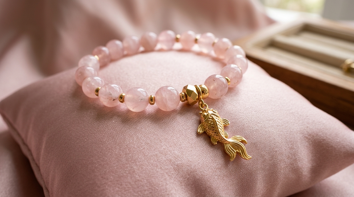 Hồng Ngự Vòng Thạch Anh Hồng Charm Cá Koi