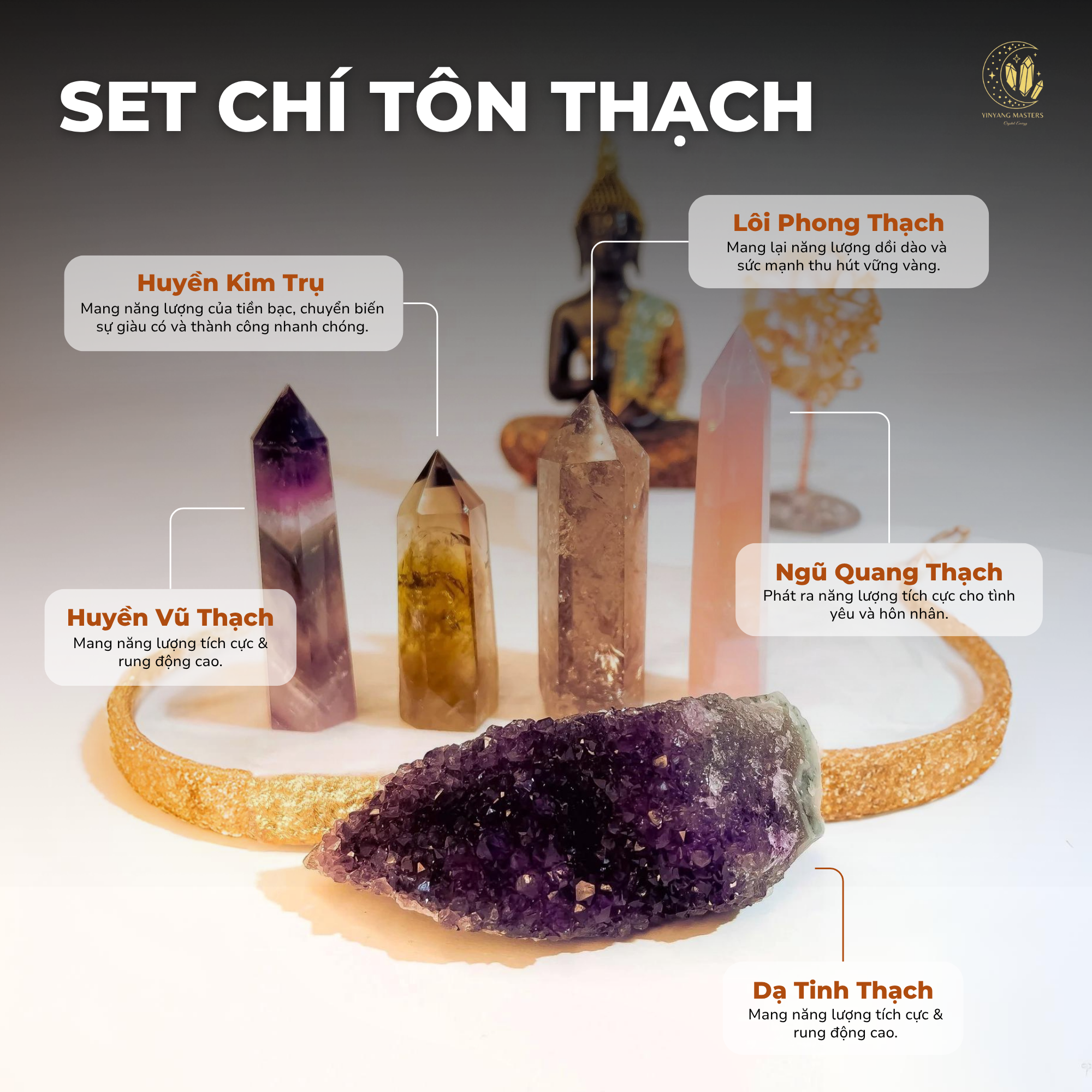 Set Chí Tôn Thạch Amethyst Thanh Lọc Bàn Làm Việc