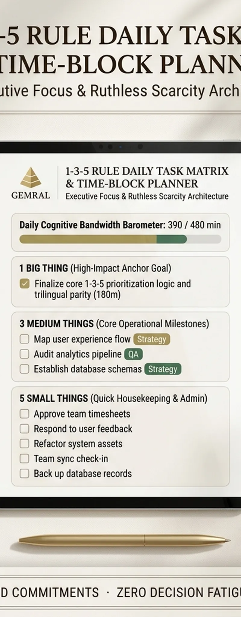 1-3-5 Rule Daily Task Matrix Planner and Priority Timeblock System