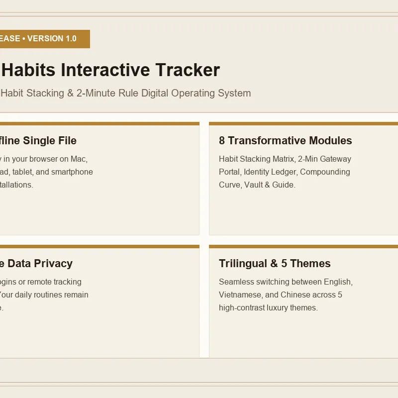 Atomic Habits Habit Stacking & 2-Minute Rule Interactive Tracker Dashboard