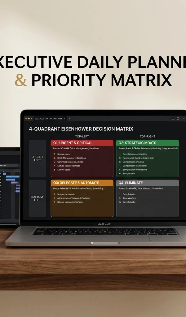 Executive Daily Planner & Priority Matrix — CEO 14h Schedule & Flat Org Operating System